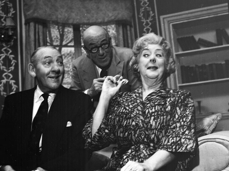 Jack Hulbert, Roberston Hare and Cicely Courtneidge in 'Spider's Web' at the King's Theatre in November 1962.