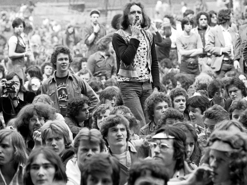 Fans enjoying The Who concert at Parkhead, Glasgow, in May 1976