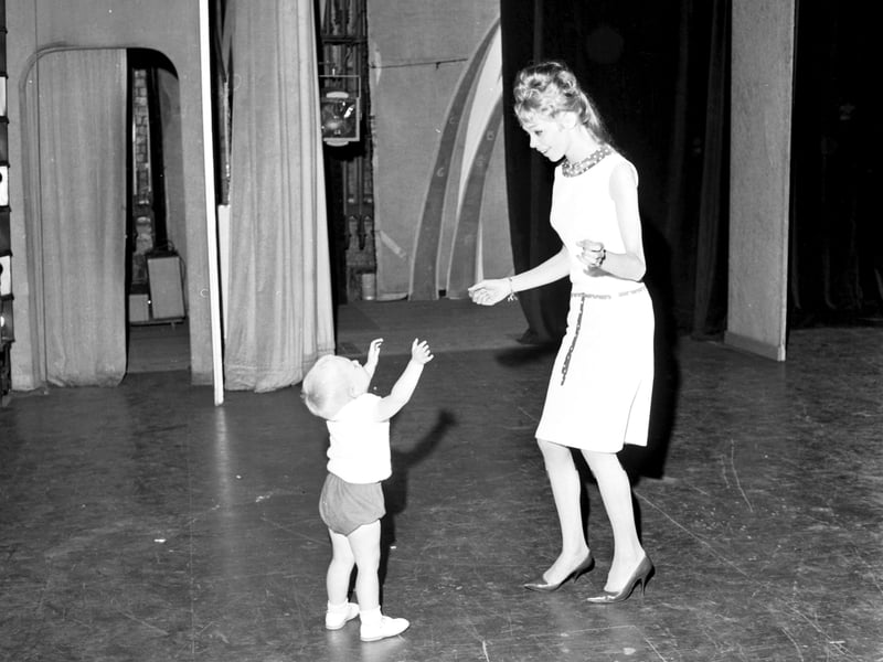 Performer Donna Douglas with her son Stephen backstage at the King's Theatre in June 1966 before a performance of 'The Jack Milroy Show'.