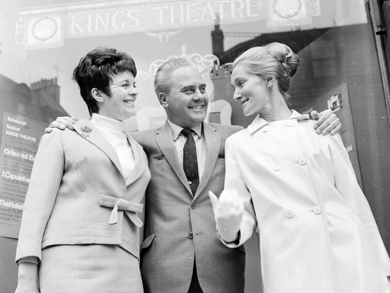Scottish-born opera singer Johanna Peters and Elizabeth Robson with a friend before a performance of 'The Rake's Progress' at the King's Theatre during the Edinburgh Festival 1967.