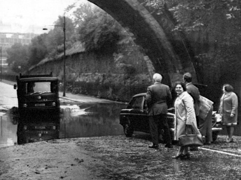 A lorry is caught in the floodwater in Glasgow in September 1976