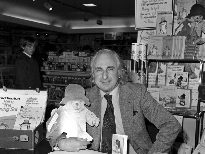 Children's author Michael Bond, creator of Paddington Bear, at a book-signing at John Menzies bookshop, Edinburgh, in April 1976