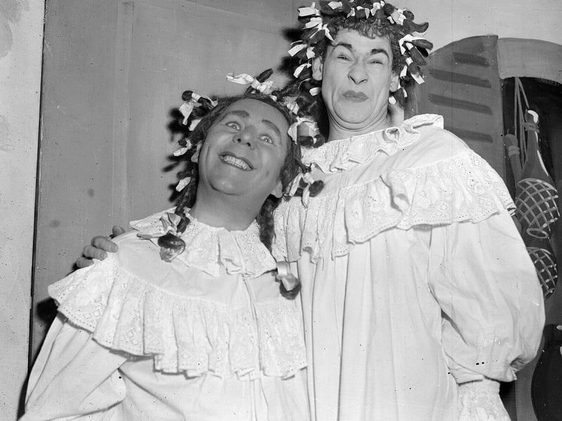 Alex Finley and Stanley Baxter in character for the King's Theatre pantomime in December 1956.