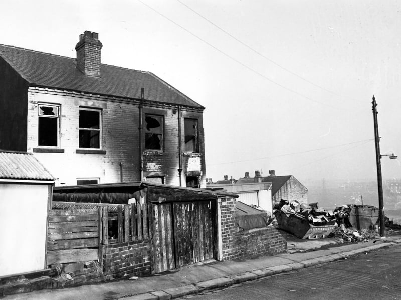  Sarah Street pictured in February 1979. Terraced homes in Wood Street are visible right of centre. Wood Street is located off Fall Lane.