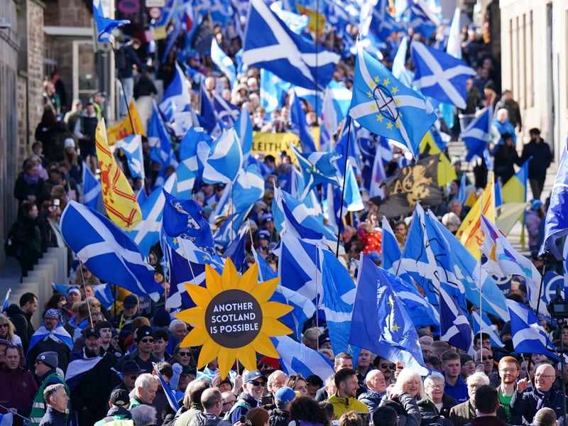 The Royal Mile became a sea of Saltires as the pro-independence marchers made their way towards Calton Hill