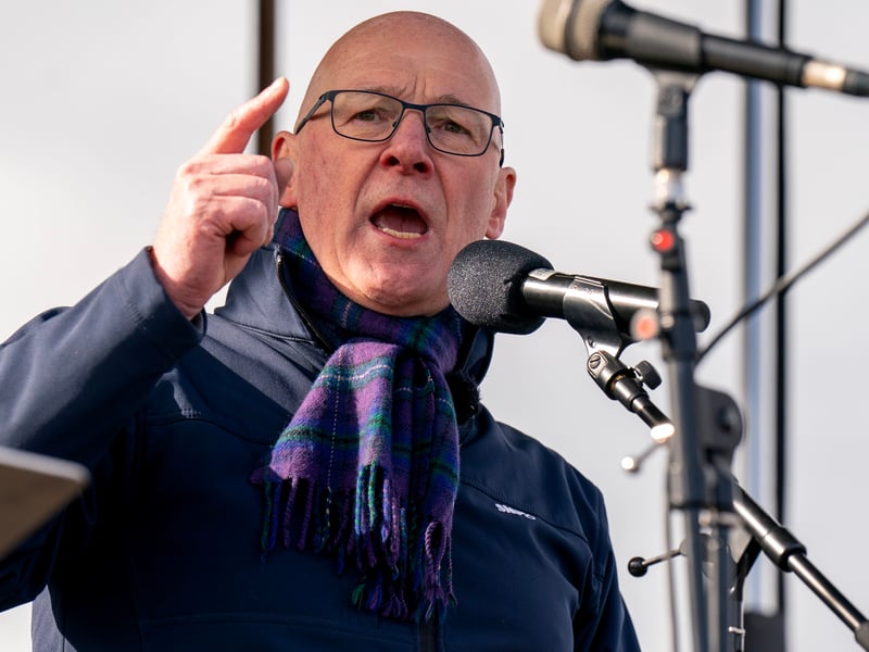 First Minister John Swinney told the crowd that the UK was holding Scotland back and not allowing its voice to be heard on the international stage