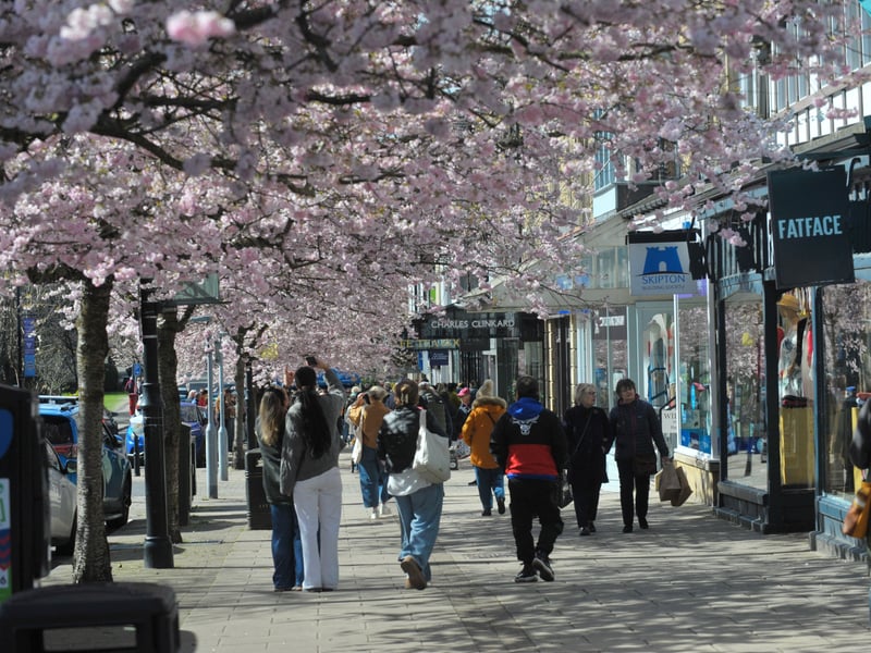Shoppers make their way through the 'pink archways' of The Grove in Ilkley.