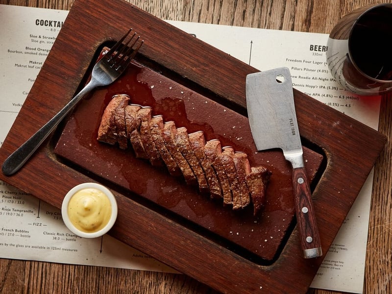 Flat Iron in Albion Court has a 4.1* rating from 145 reviews. A Tripadvisor reviewer said: “Visited without booking not an issue, we were seated straight away. Nice atmosphere, friendly staff. Steaks were cooked to perfection. Well done.”