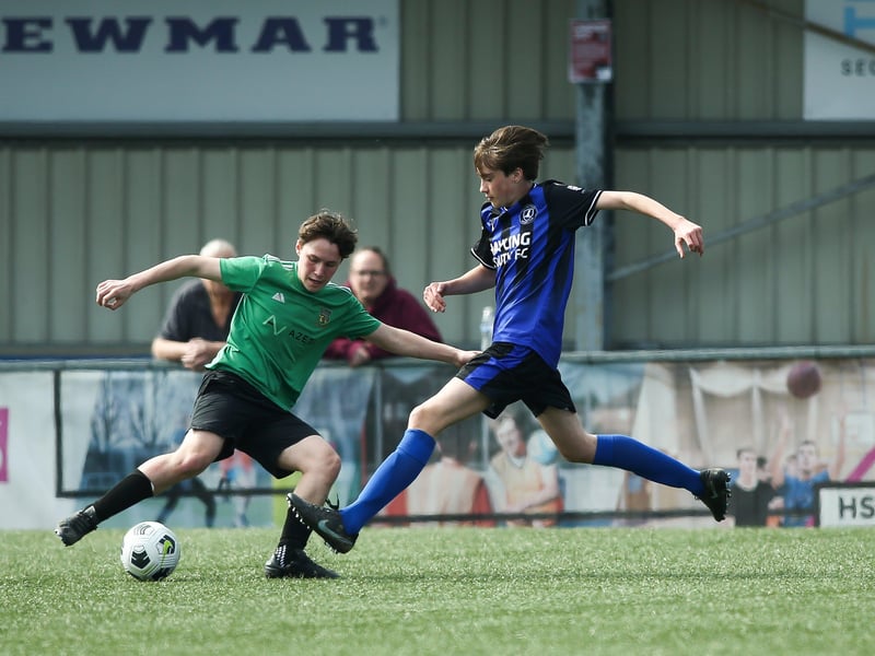 Action from the Portsmouth Youth League under-15 Campbell McFaull Invitation Cup Final between Cowplain Youth Spitfires and Hayling Youth Blues