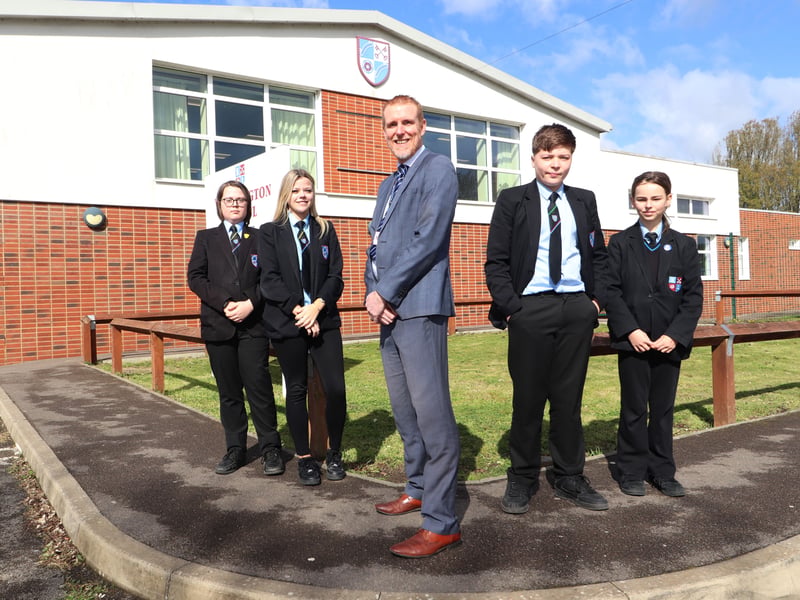 Ofsted has found Warblington School in Havant is working at the expected standard in curriculum and teaching, inclusion, leadership and governance and personal development. 

Achievement and attendance and behaviour need attention. 

Pictured: Pupils Andrew 13, Hazel 12, Ellis 13, Lily 16 with their Head Teacher, Mike Hartnell


Picture: Habibur Rahman