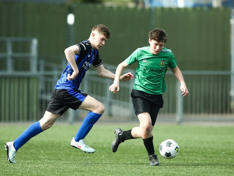 Action from the Portsmouth Youth League under-15 Campbell McFaull Invitation Cup Final between Cowplain Youth Spitfires and Hayling Youth Blues 