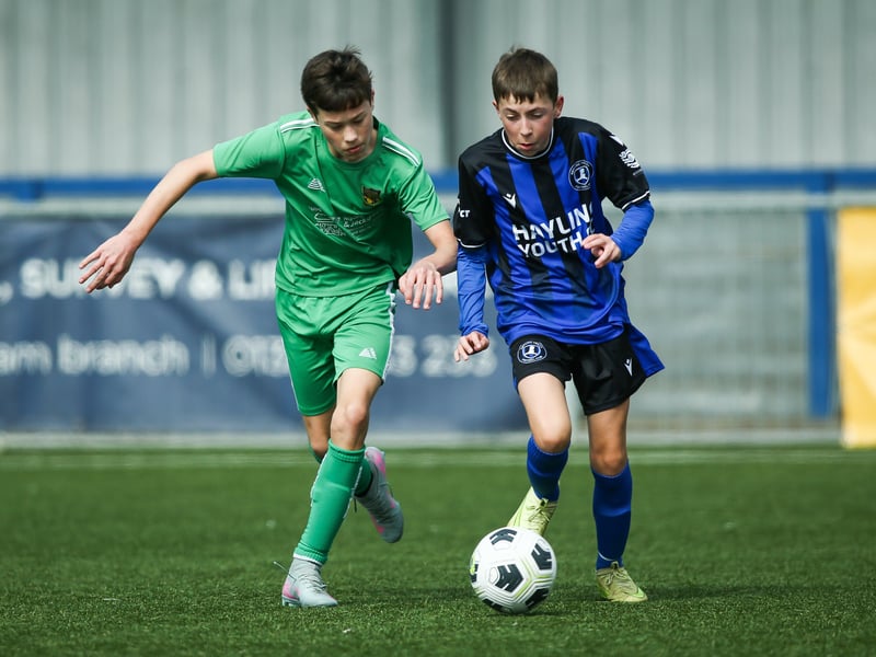 Action from the Portsmouth Youth League under-15 Campbell McFaull Invitation Cup Final between Cowplain Youth Spitfires and Hayling Youth Blues.