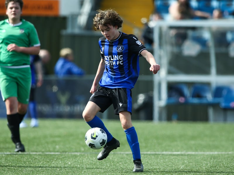 Action from the Portsmouth Youth League under-15 Campbell McFaull Inviration Cup Final between Cowplain Youth Spitfires and Hayling Youth Blues 
