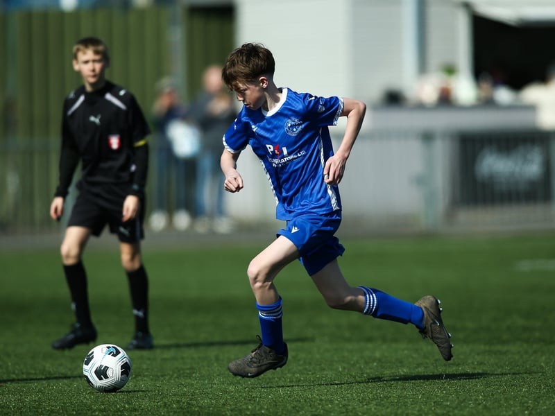 Action from Denmead Youth Cougars v Hayling Youth Blues in the Portsmouth Youth League Under-13 Geldard Invitation Cup Final
