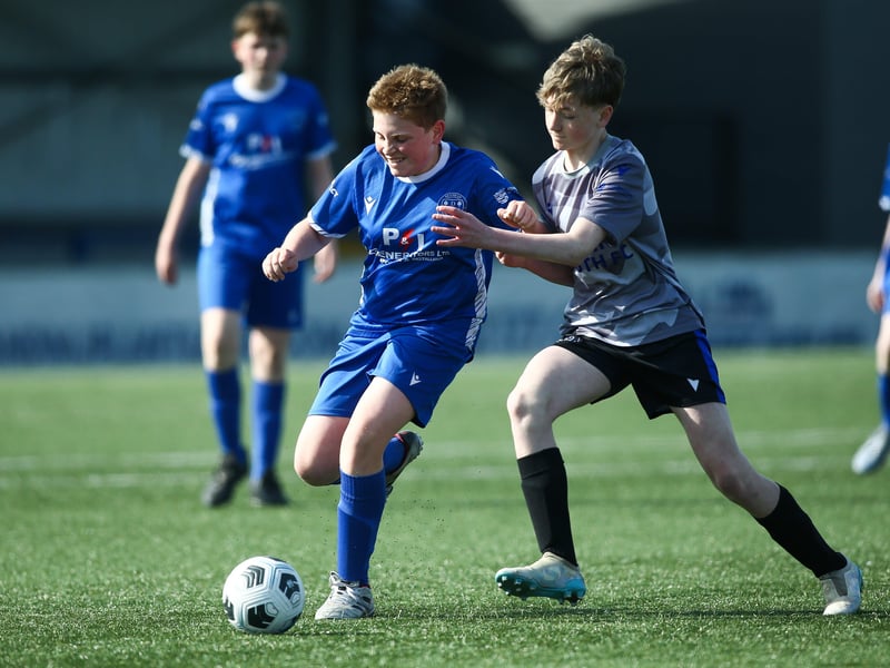 Action from Denmead Youth Cougars v Hayling Youth Blues in the Portsmouth Youth League Under-13 Geldard Invitation Cup Final
