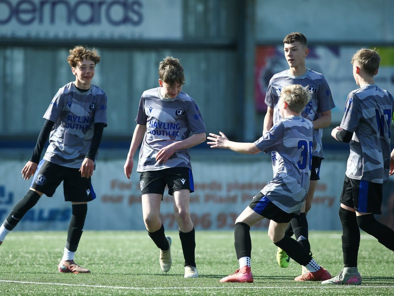 Action from Denmead Youth Cougars v Hayling Youth Blues in the Portsmouth Youth League Under-13 Geldard Invitation Cup Final
