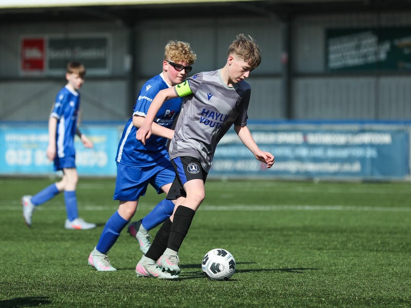 Action from Denmead Youth Cougars v Hayling Youth Blues in the Portsmouth Youth League Under-13 Geldard Invitation Cup Final