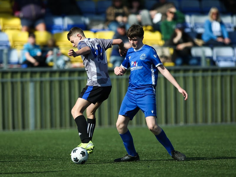 Action from Denmead Youth Cougars v Hayling Youth Blues in the Portsmouth Youth League Under-13 Geldard Invitation Cup Final