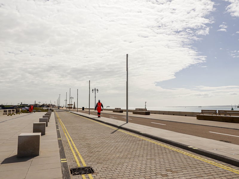 16,000 granite blocks have been installed on the road in front of the Portsmouth Naval Memorial