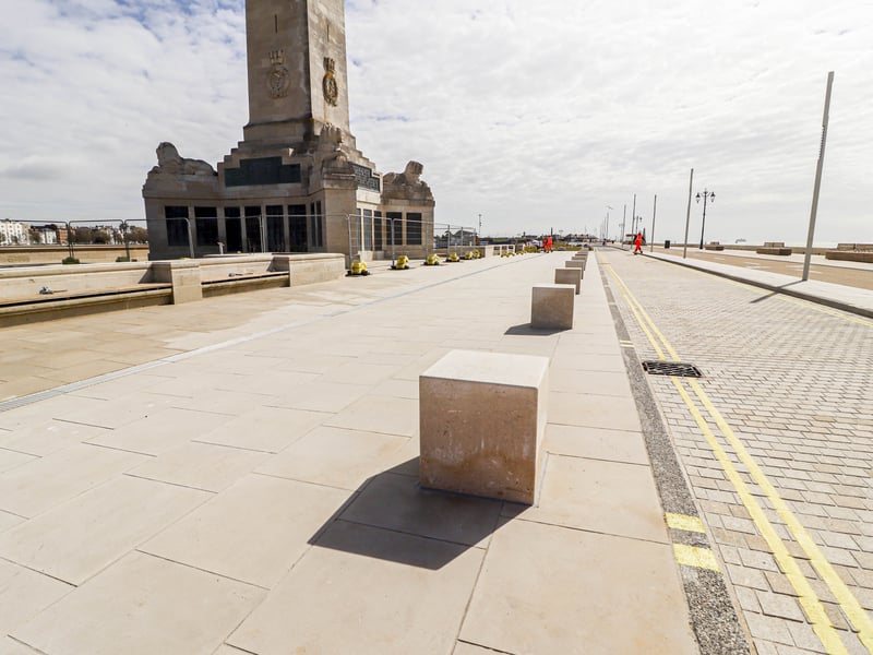 The sea in front of Portsmouth Naval Memorial has also been transformed