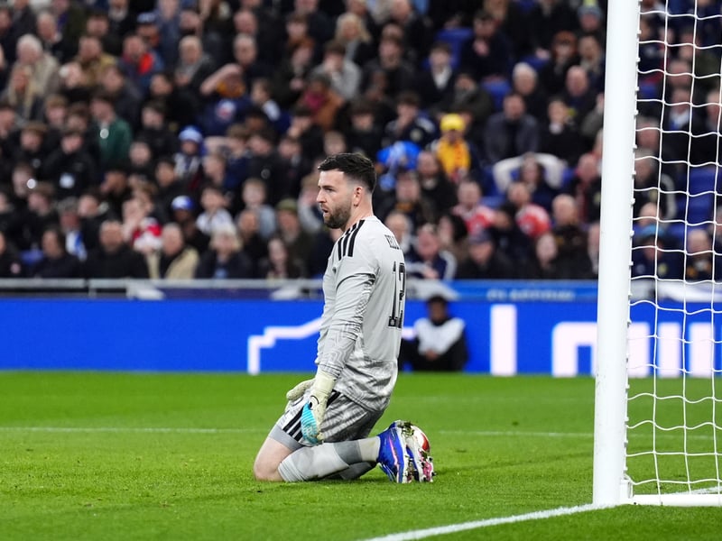 Handed his second cap when given a rare first-team outing. Did not make a save of note and was left flat-footed by Wahi's shot that hit the post and bounced out for Pepe to net. Replaced by Bain at the interval. 4