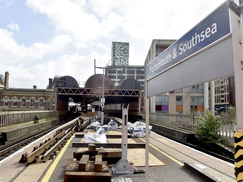 Work taking place at Portsmouth & Southsea Station on Monday, March 30.