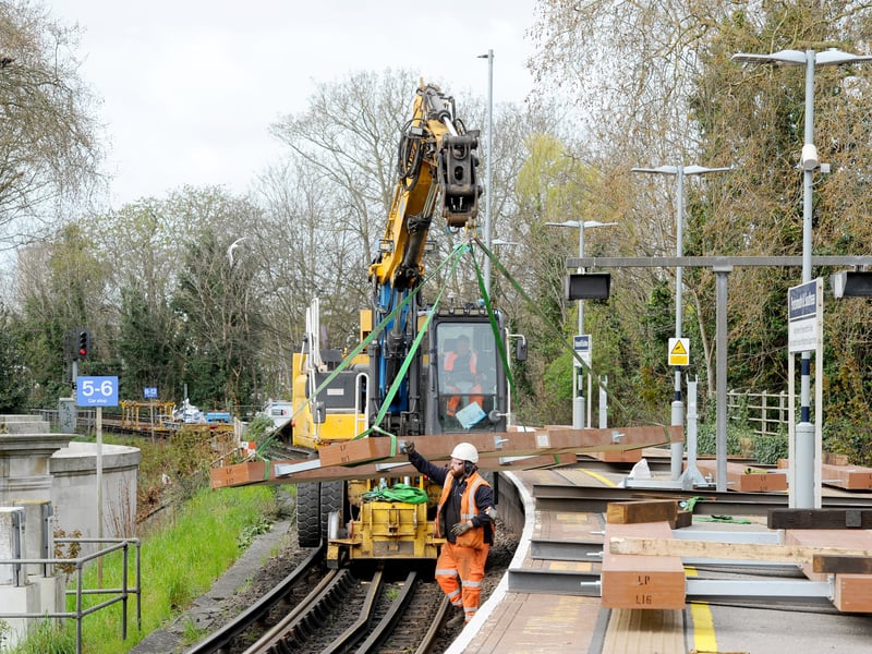 Wheel timbers getting moved into place - 48 are being moved into place over the six-day closure.