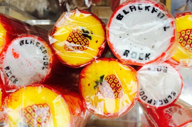 Rock is a type of hard stick-shaped boiled sugar confectionery. It is often associated with seaside towns such as Blackpool.