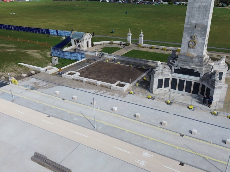 Granite blocks have been placed on the road in front of the Portsmouth Naval Memorial to make that part of the carriageway feel a little bit different