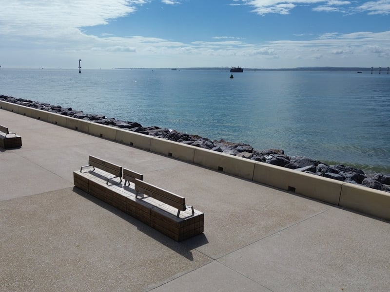 New benches look out across the Solent on the new Southsea promenade