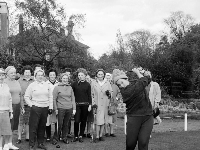 Eileen Nicol drives off at the Edinburgh Women's Inter Club Golf Tournament at Craiglockhart in May 1964.