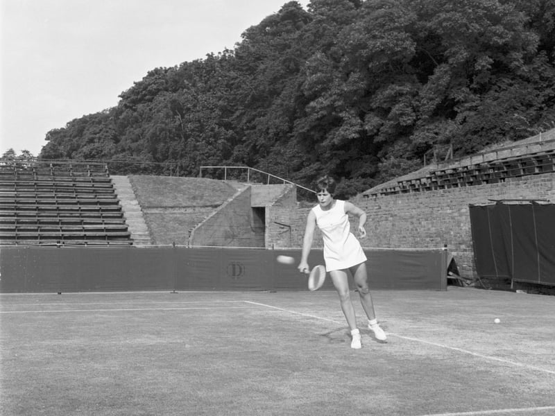 Scottish tennis player Winnie Shaw in action at the Scottish Lawn Tennis Championships at Craiglockhart in July 1966.
