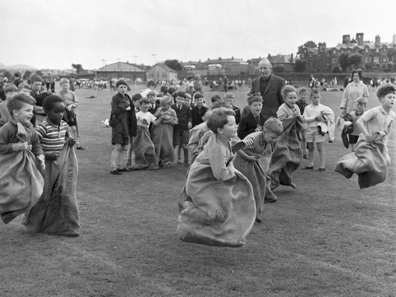 The sack race at the Craiglockhart Primary School Sports Day in June 1966.