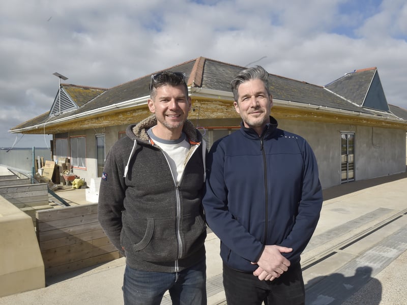Update on the progress at Southsea Beach Cafe along Clarence Esplanade in Southsea. 

Pictured is: (l-r) Owners of Southsea Beach Cafe Toby Woodfine and Ian Clarke.

Picture: Sarah Standing (020426-9243)