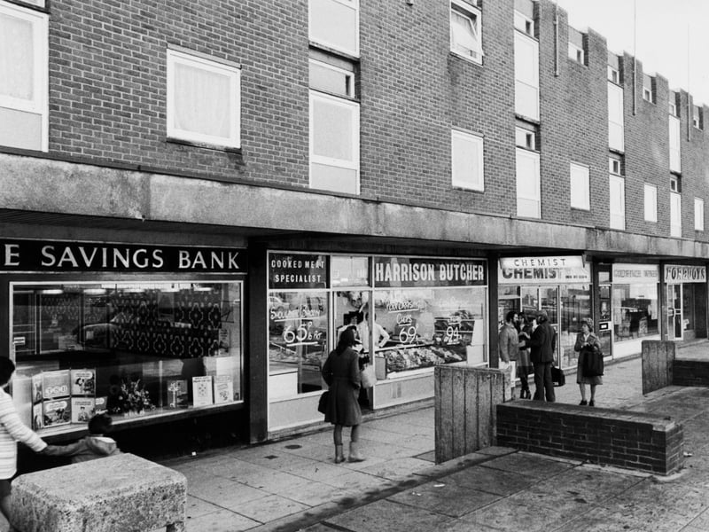 Shops in Seacroft, Leeds, in November 1979