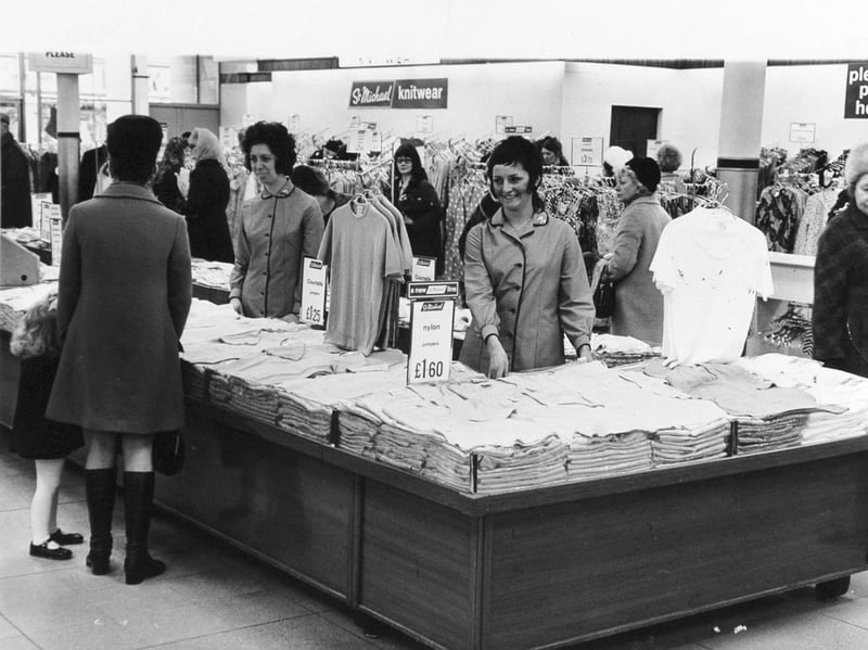 Shoppers inside Marks & Spencer, Leeds, in March 1971