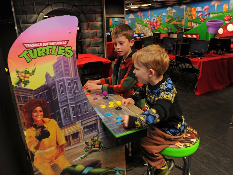 Ronan Cahill, six, and his brother Cillian, three, of Roundhay play Teenage Mutant Ninja Turtles.