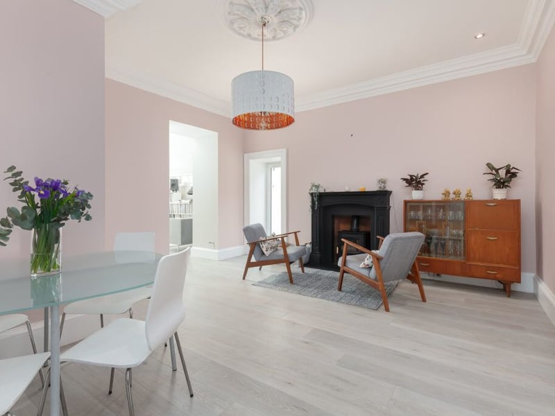 The grand dining room also forms part of the open plan central hub of this Kirkliston home.