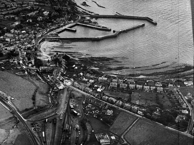 An aerial view of Anstruther Harbour taken in January 1953.