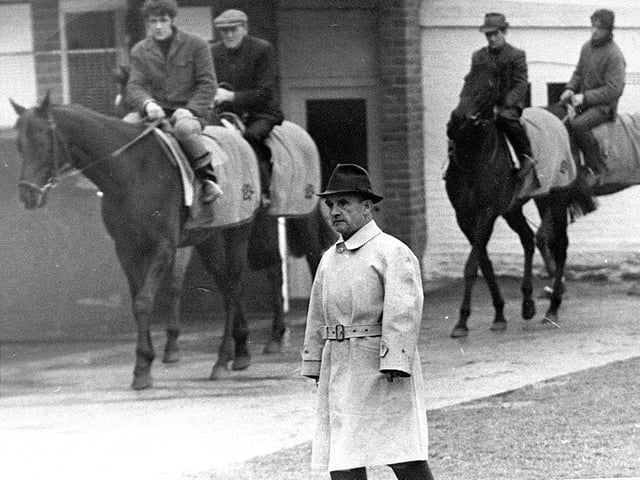 March 1969: Sir Gordon Richards, the great Shropshire champion jockey of the 1920s, 1930s, 1940s and early 1950s. The picture is dated March 26, 1969, and the original caption reads: 'Sir Gordon – up early to take charge of the Whitsbury stables.'
