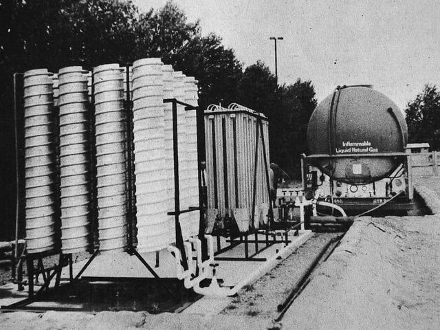 June 20, 1969, the original caption was: 'This is the liquid natural gas plant being used to pump natural gas through the mains to 2,000 homes in Market Drayton.' A front page story said the plant was near Salisbury Hill View. The town was the first in Shropshire to receive natural gas in June 1969.