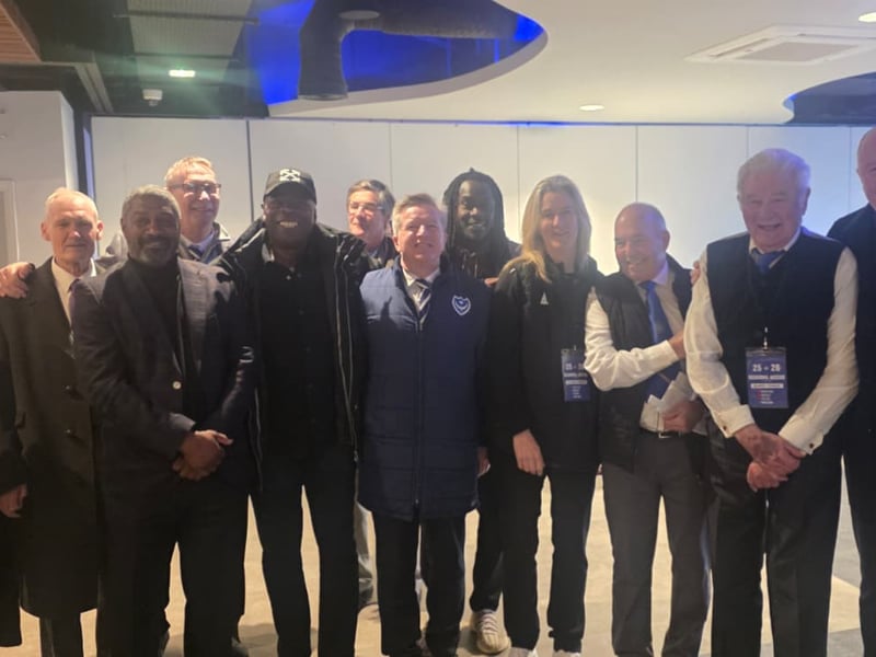 Some of those attending Pompey's Former Players' Day at Fratton Park on Monday.
