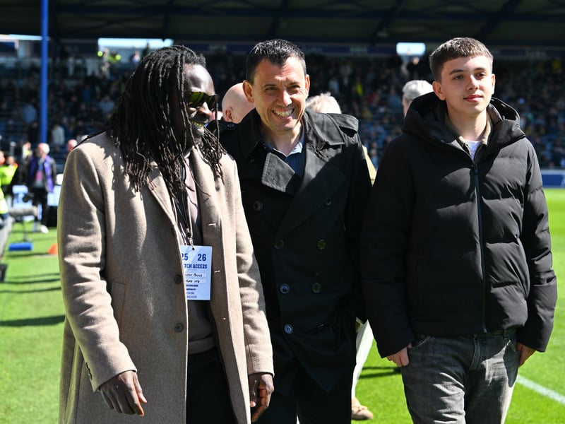 Linvoy Primus, Svetoslav Todorov and Noa Todorov (Toddy's son) at Pompey's Former Players' Day on Monday. Picture: Graham Hunt/ProSportsImages