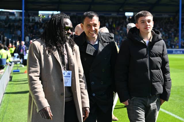 Linvoy Primus, Svetoslav Todorov and Noa Todorov (Toddy's son) at Pompey's Former Players' Day on Monday. Picture: Graham Hunt/ProSportsImages