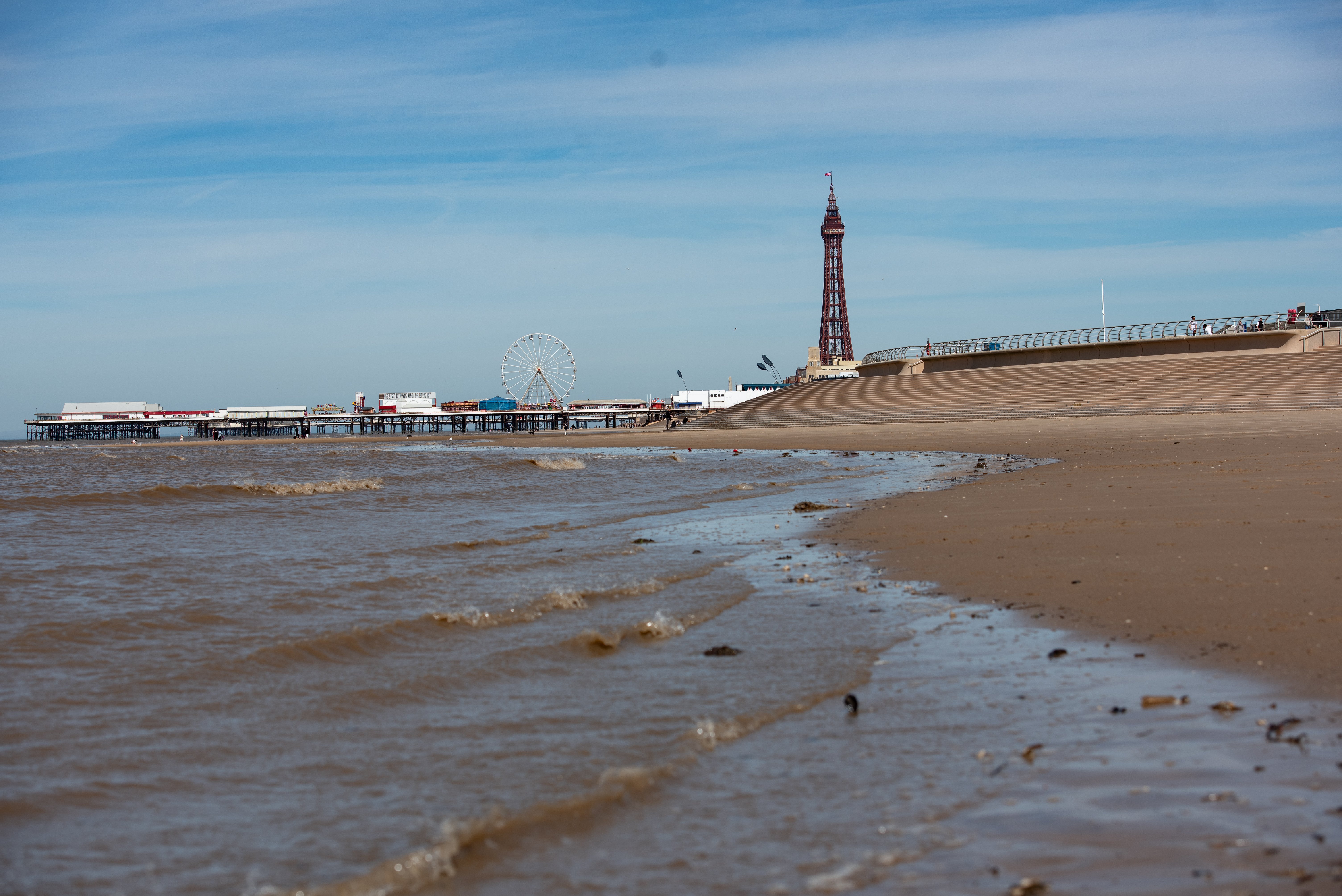 Blackpool beach as the tide comes in