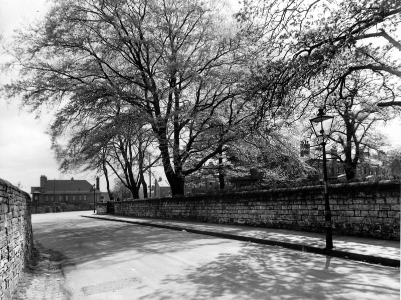 A view looking south along Church Lane to junction with Harrogate Road in May 1957.
