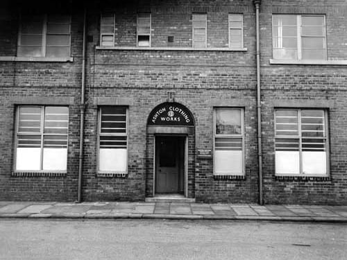 The entrance to Kaufman Brothers Ashton Clothing Works, and registered office in January 1949.