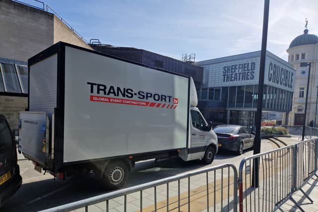 Vans have appeared ahead outside the Crucible Theatre in Sheffield as preparations start to get the venue ready for the World Snooker Championships. Photo: David Kessen, Iconic Media