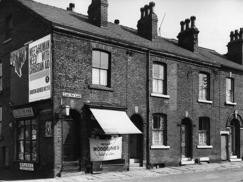 A newsagents and tobacconists on the corner of Disraeli Terrace on the left and Lady Pit Lane in September 1964. It was run by former Leeds United star Davy Cochrane, who made more than 170 appearances for the Whites.