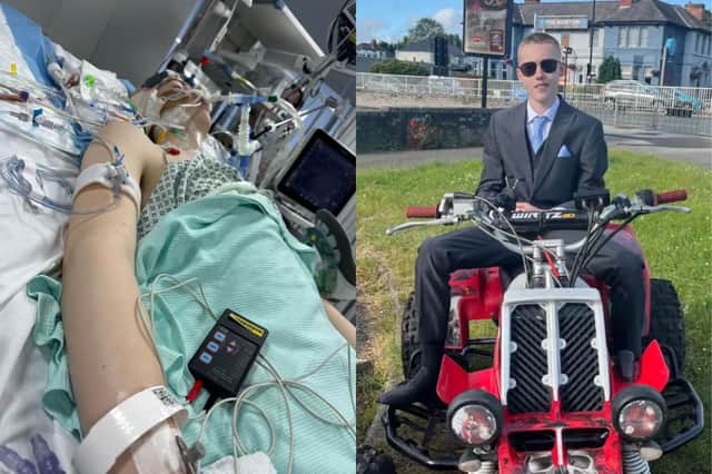 Teenager Logan Collins is a motosport enthusisast but will have to remain a spectator for the rest of his life, due to the traumatic head injuries he suffered during the crash which mean another knock to the head could prove fatal. Pictures provided by Logan's mum Rebecca Carnell